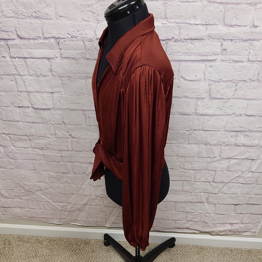 Free People Rich Red Tie-Front Blouse - Picture 2 of 10